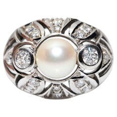 Anello decorato con diamanti naturali e perle in oro 14k, CIRCA ANNI 70