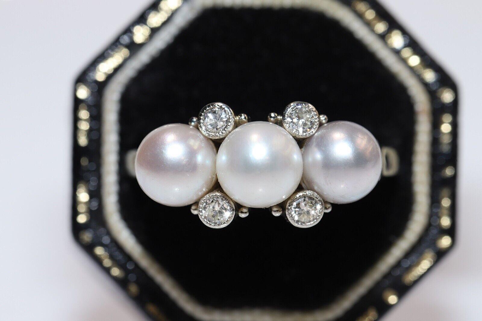 Bague vintage des années 1970 en or 14 carats avec diamant naturel et perle en vente 5