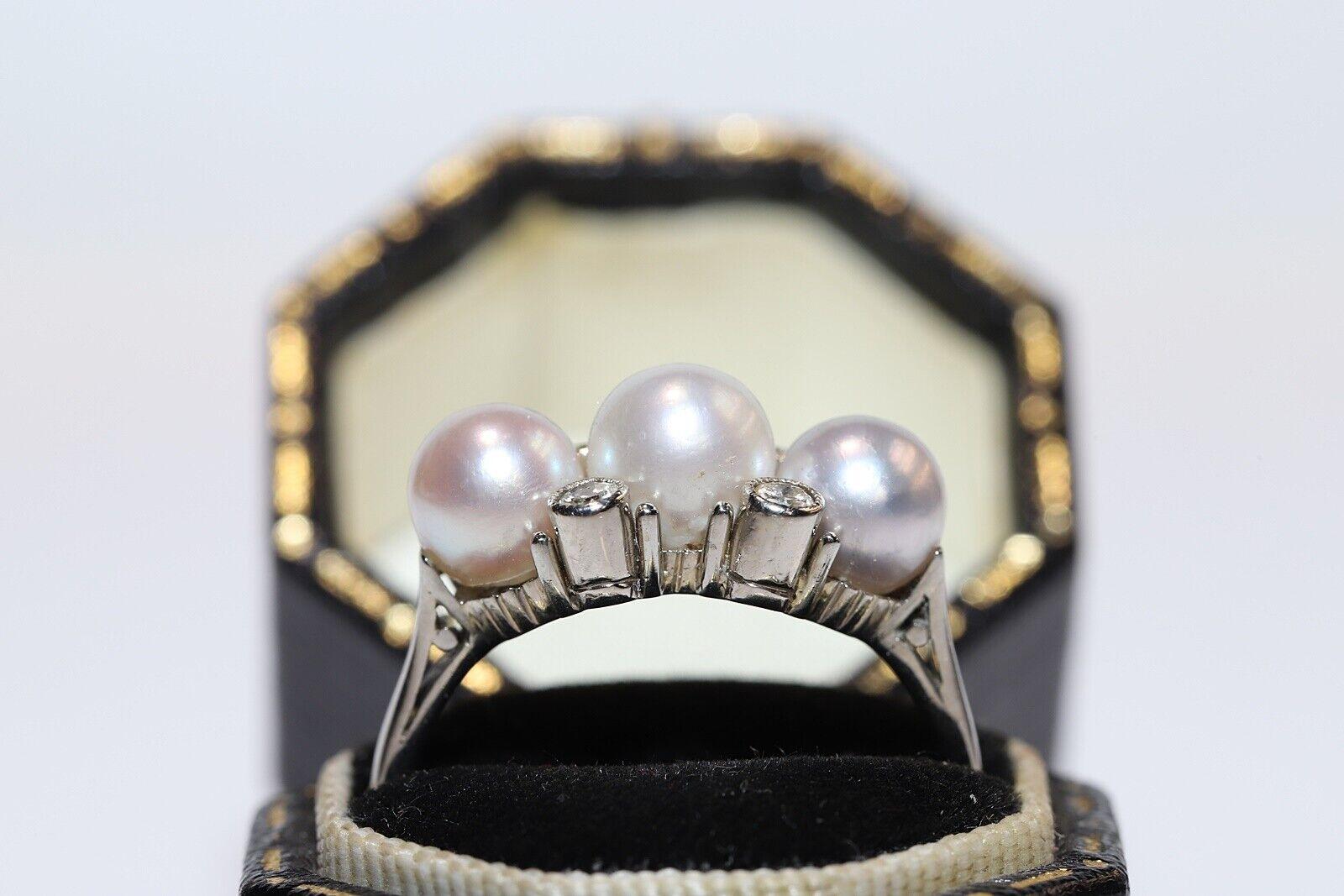 Vintage Circa 1970s 14k Gold Natural Diamond And Pearl Ring For Sale 6