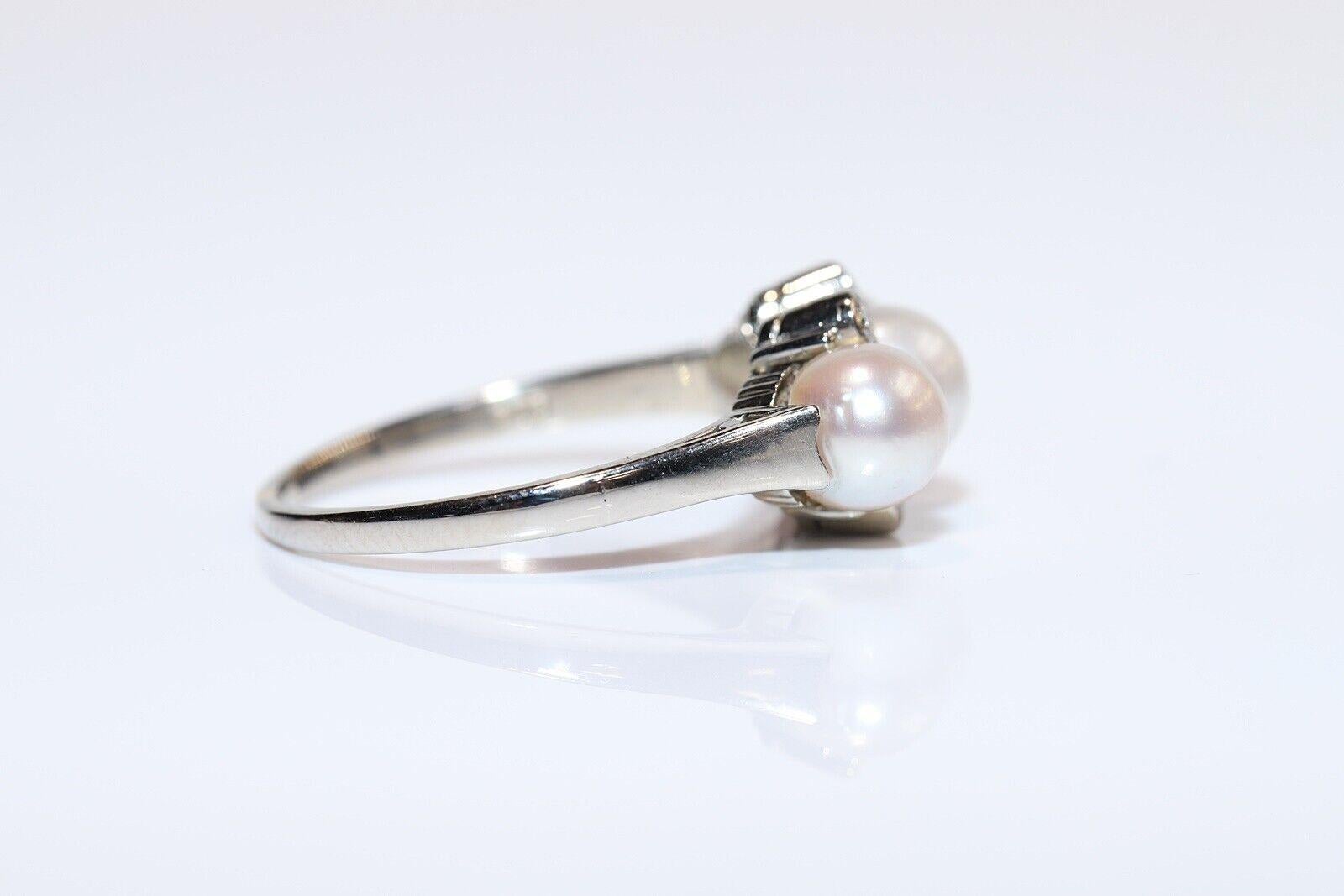 Brilliant Cut Vintage Circa 1970s 14k Gold Natural Diamond And Pearl Ring For Sale