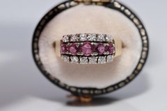 Vintage-Ring aus den 1970er Jahren, 14-karätiges Gold, mit natürlichen Diamanten und Rubinen verziert