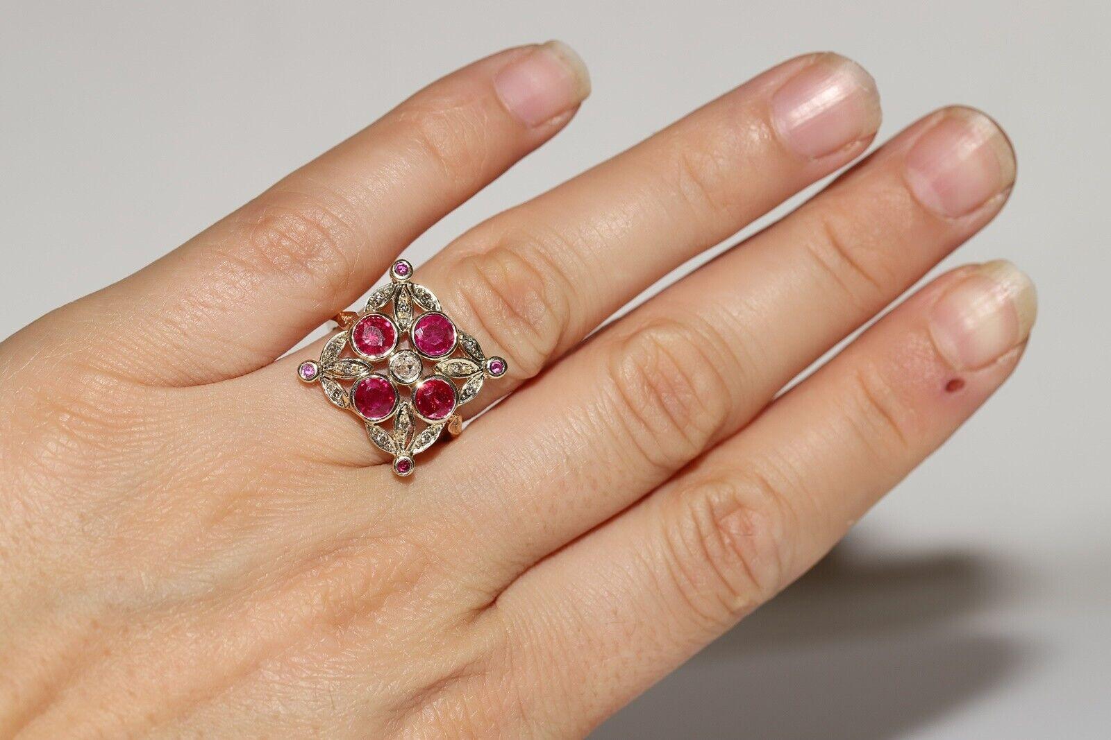 Anello da cocktail decorato con diamanti naturali e rubini in oro 14k, CIRCA ANNI 70 in vendita 4