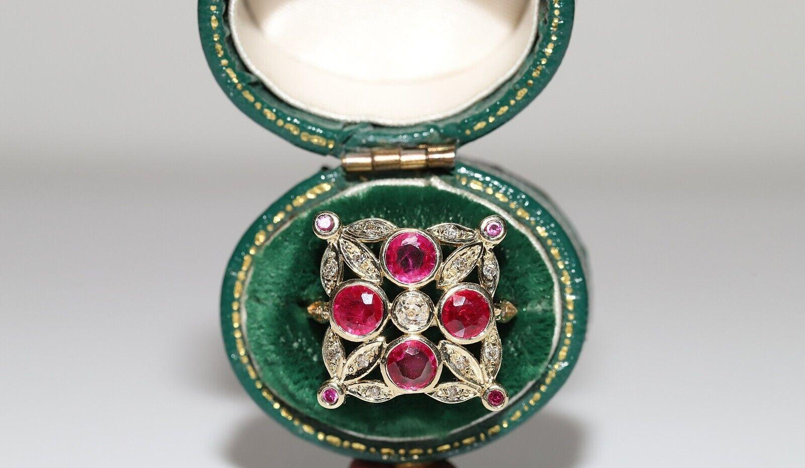 Rétro Anello da cocktail decorato con diamanti naturali e rubini in oro 14k, CIRCA ANNI 70 in vendita