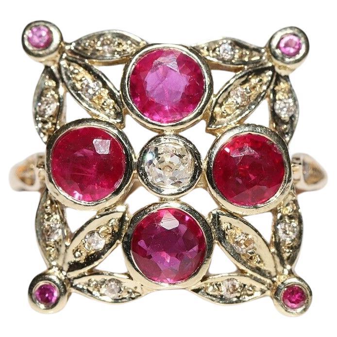 Vintage Circa 1970s 14k Gold Natural Diamond And Ruby Decorated Cocktail Ring
