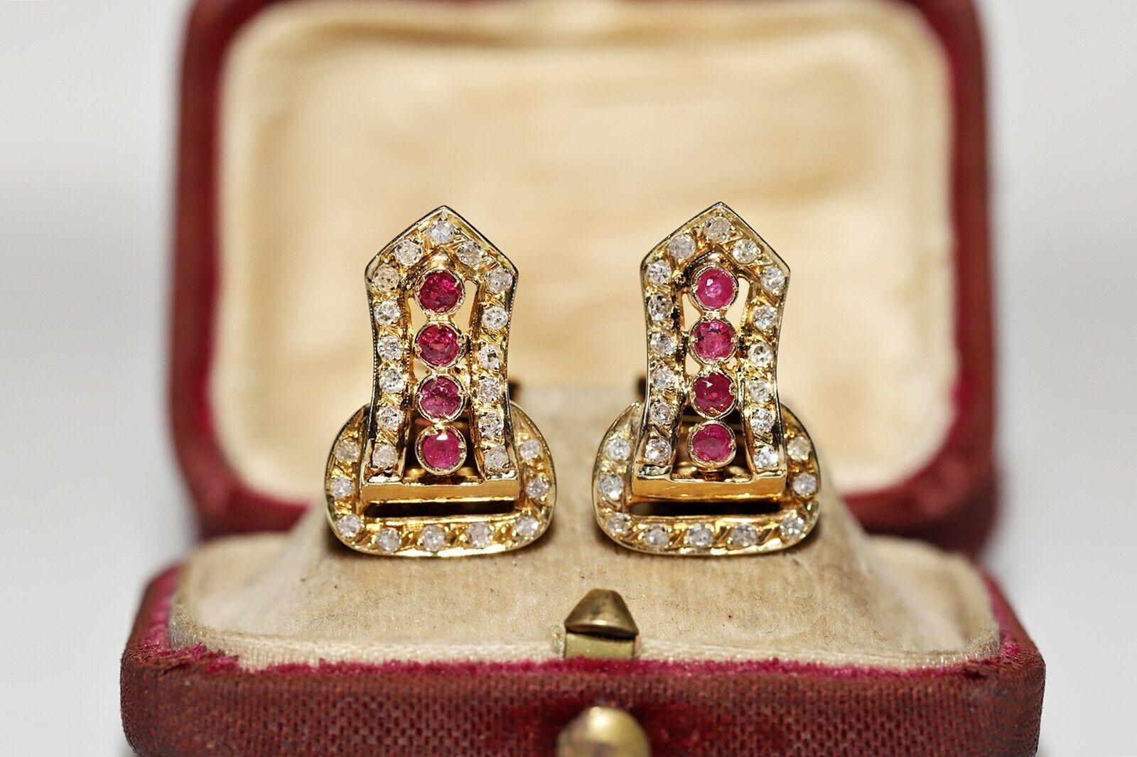 Vintage Circa 1970s  14k Gold Natural Diamond And Ruby Decorated Earring For Sale 2