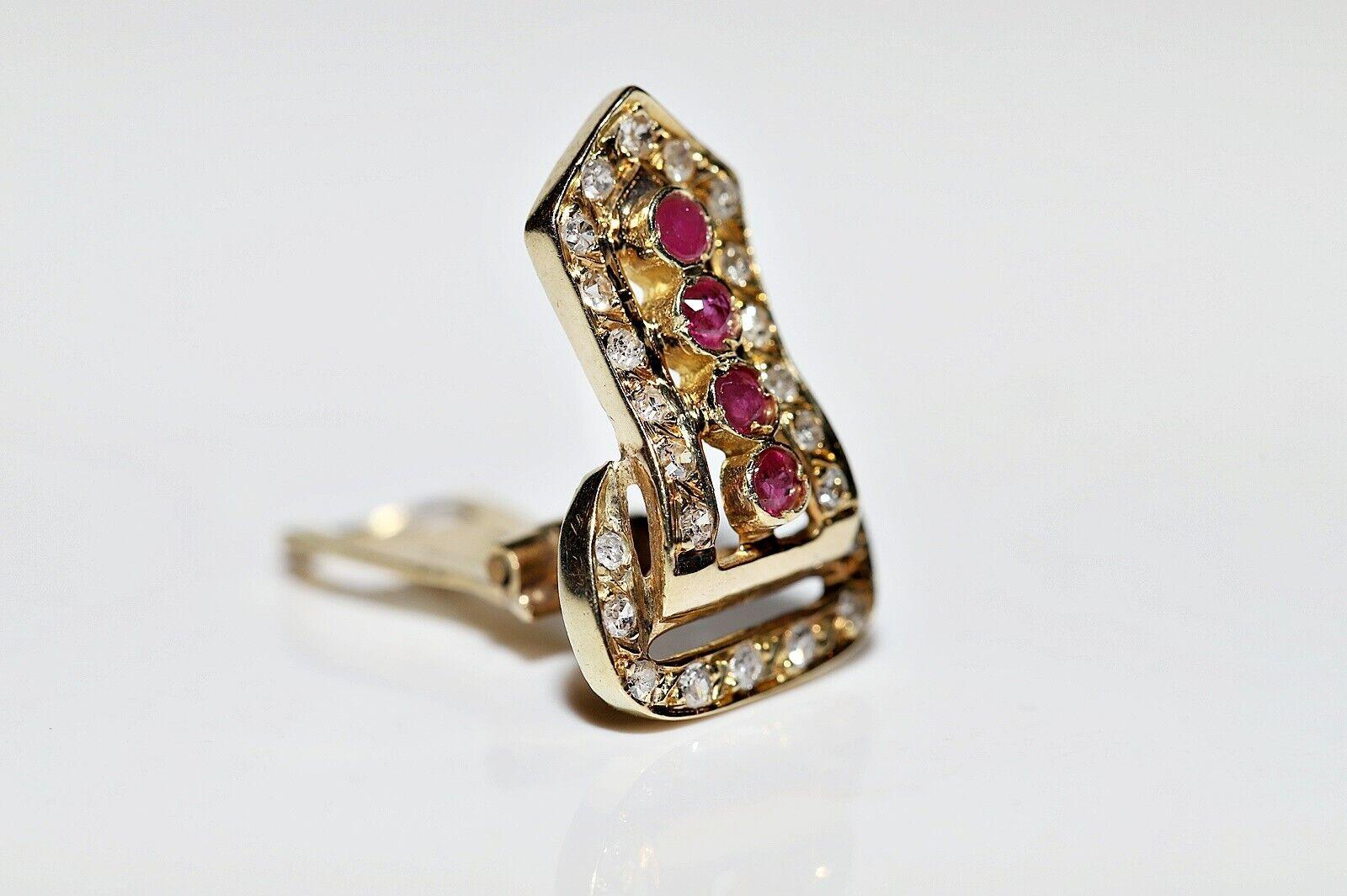 Vintage Circa 1970s  14k Gold Natural Diamond And Ruby Decorated Earring For Sale 3