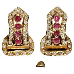 Retro Circa 1970s  14k Gold Natural Diamond And Ruby Decorated Earring