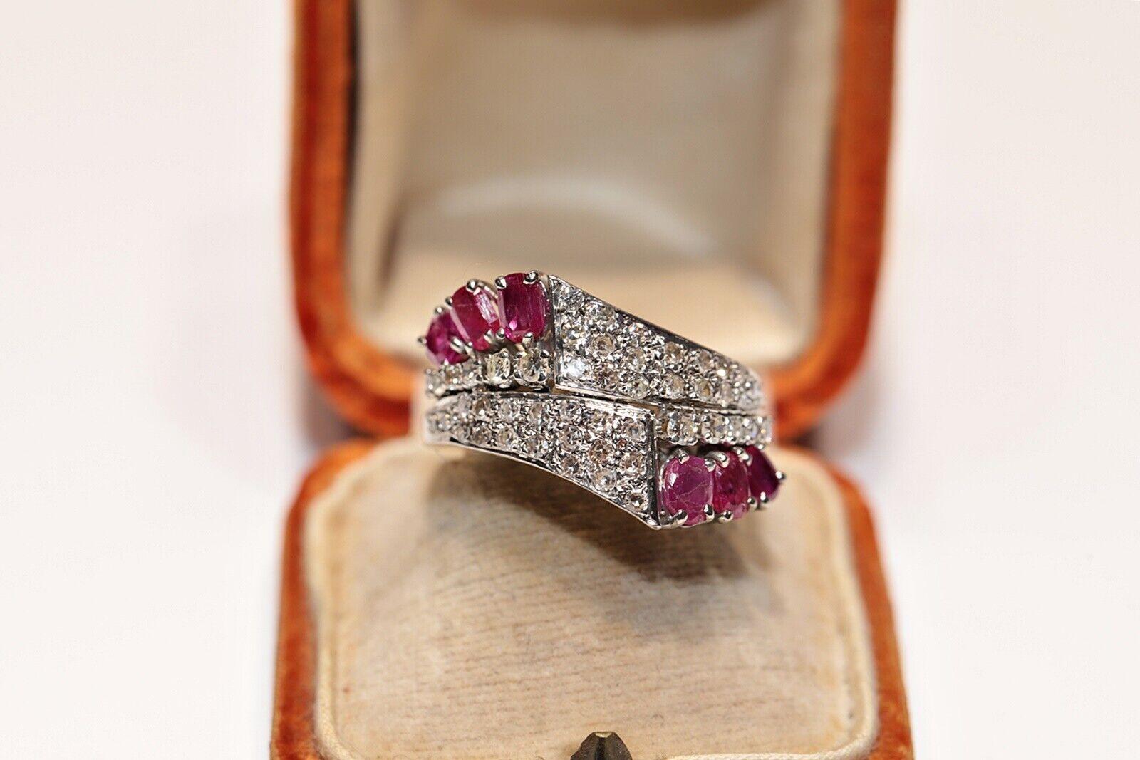 Vintage Circa 1970s 14k Gold Natural Diamond And Ruby Decorated Ring For Sale 5