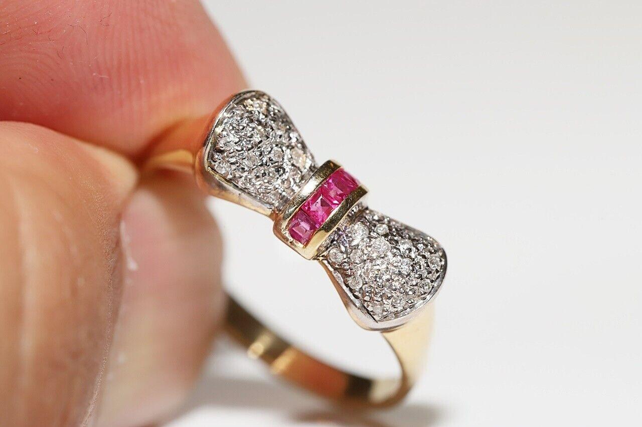 Vintage Circa 1970s 14k Gold Natural Diamond And Ruby Decorated Ring  For Sale 6