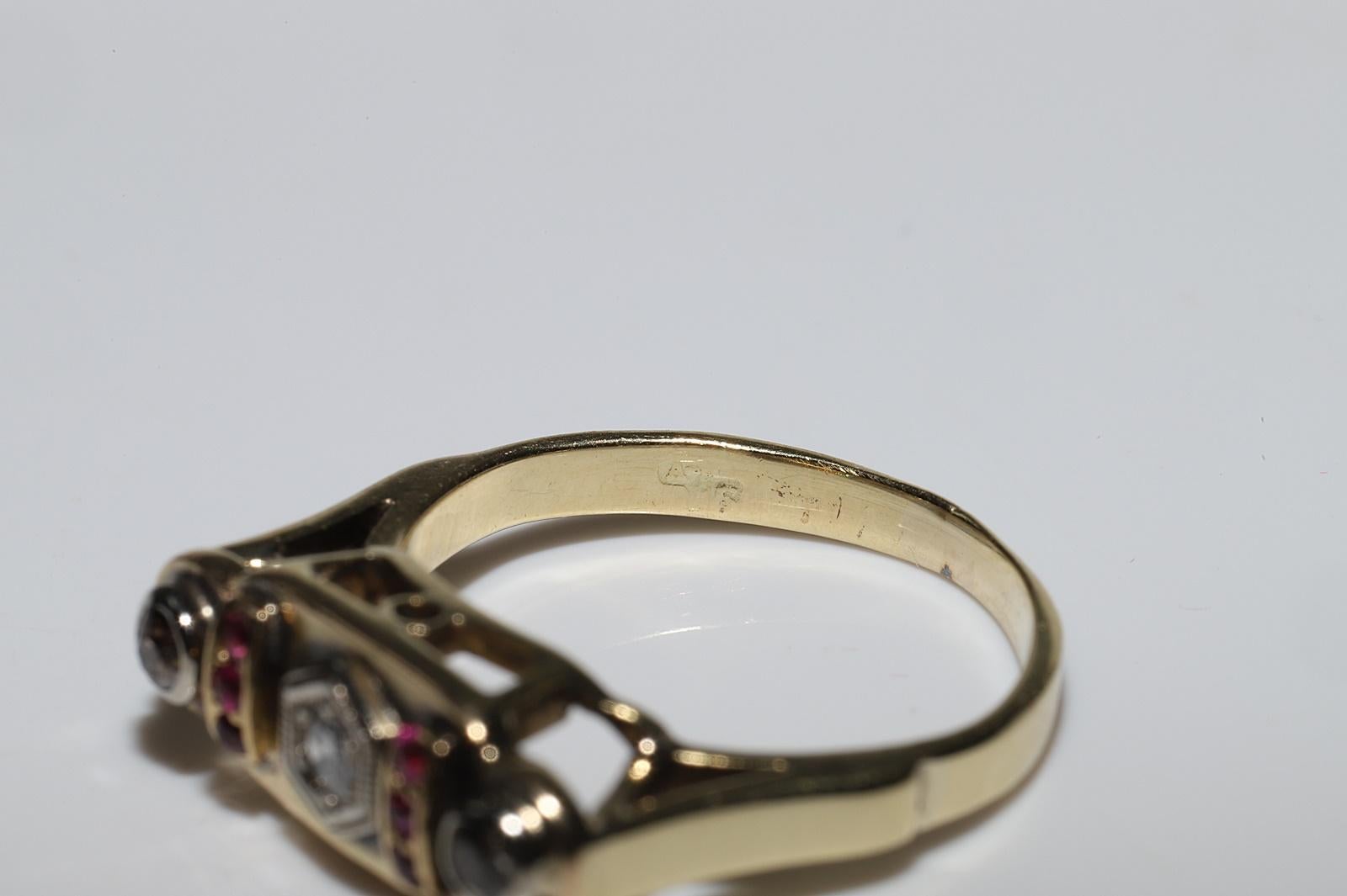 Anello decorato con diamanti naturali e rubini in oro 14k, CIRCA ANNI 70 in vendita 8