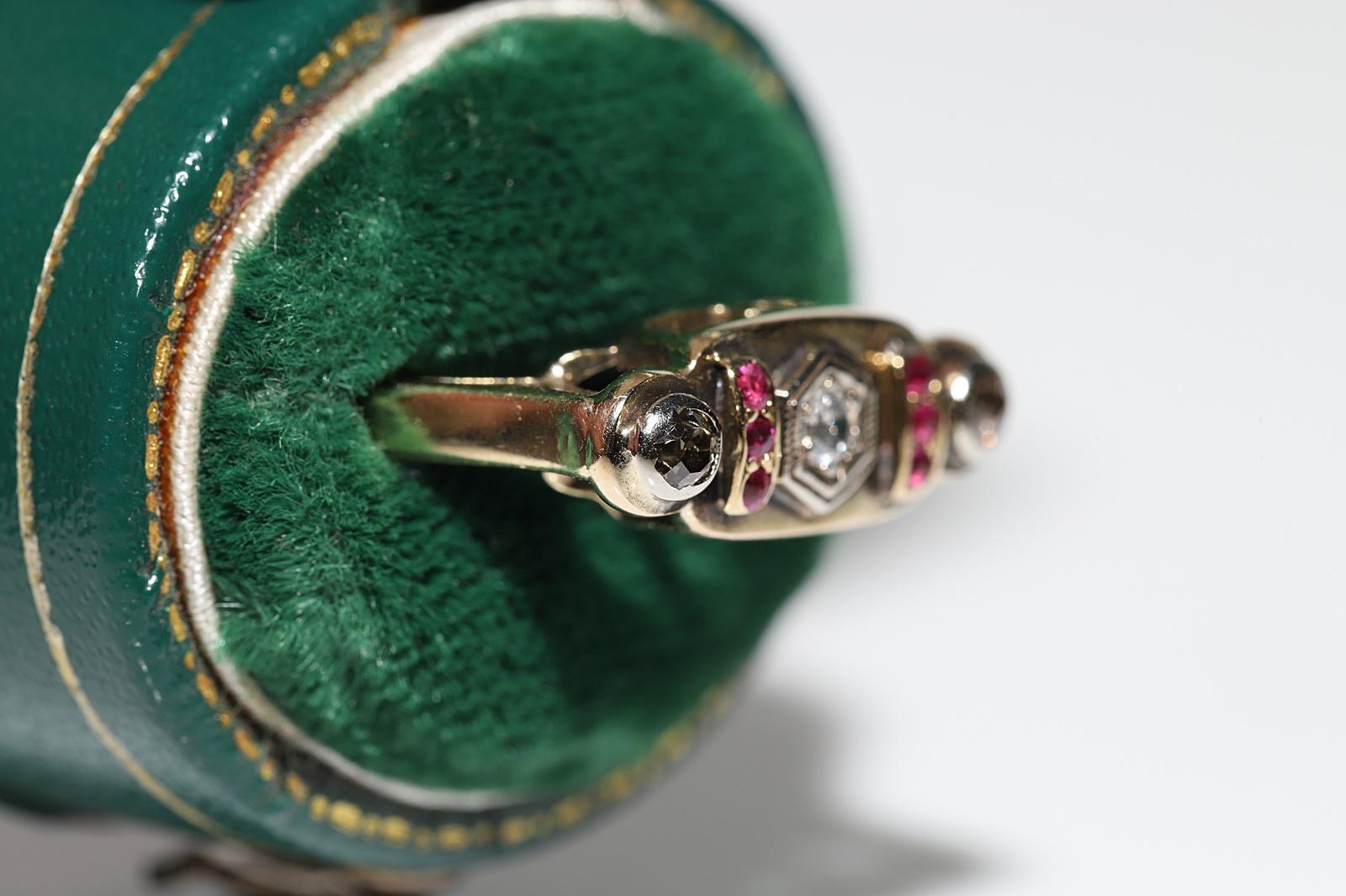 Rétro Anello decorato con diamanti naturali e rubini in oro 14k, CIRCA ANNI 70 in vendita