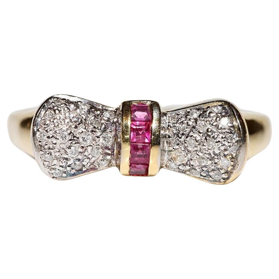 Vintage Circa 1970s 14k Gold Natural Diamond And Ruby Decorated Ring  For Sale