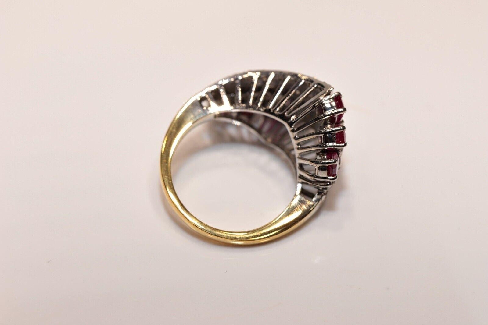 Donna Anello forte decorato con diamanti naturali e rubini in oro 14k CIRCA 1970 in vendita