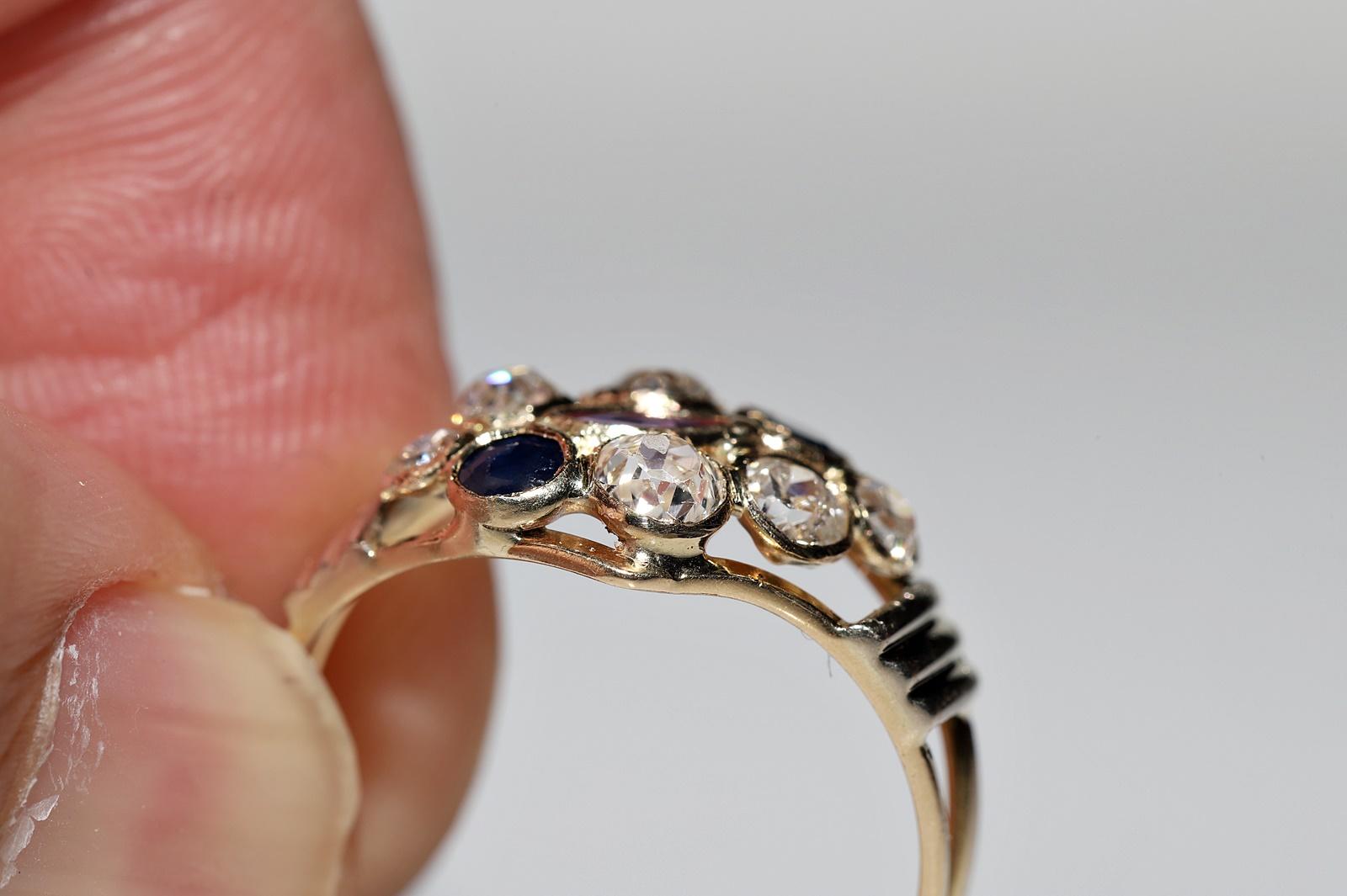 Vintage Circa 1970er Jahre 14k Gold Ring mit natürlichem Diamant und Saphir und Rubin  im Angebot 6