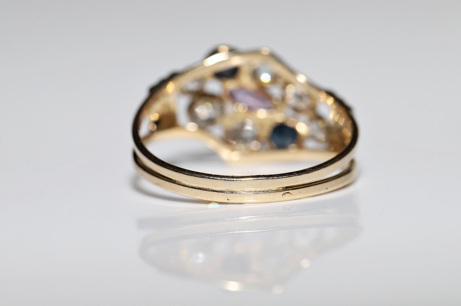 Vintage Circa 1970er Jahre 14k Gold Ring mit natürlichem Diamant und Saphir und Rubin  im Angebot 7