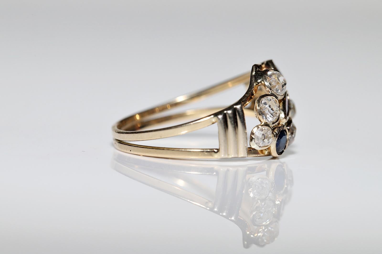 Vintage Circa 1970er Jahre 14k Gold Ring mit natürlichem Diamant und Saphir und Rubin  im Angebot 8