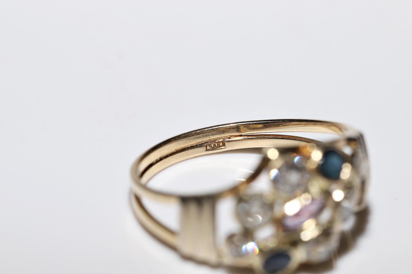 Vintage Circa 1970er Jahre 14k Gold Ring mit natürlichem Diamant und Saphir und Rubin  im Angebot 9