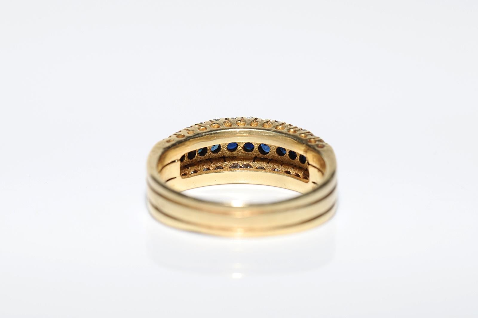 Vintage Circa 1970s 14k Gold Natural Diamond And Sapphire Decorated Ring For Sale 4