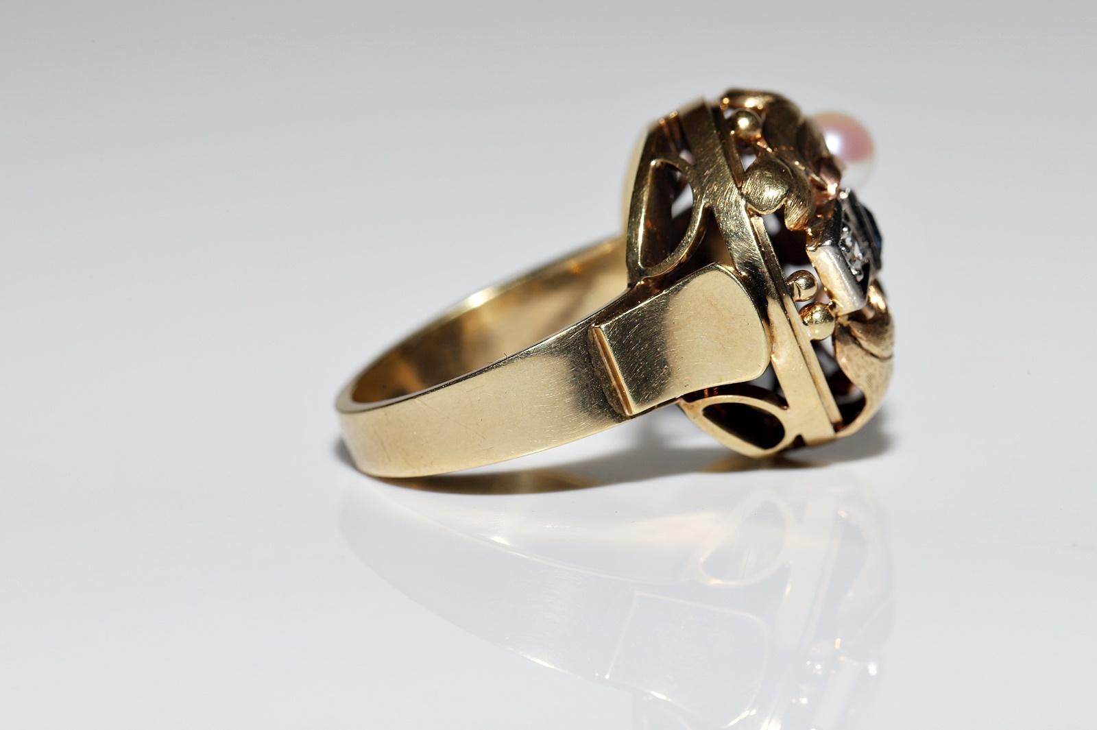 Vintage Circa 1970er Jahre 14k Gold Natürlicher Diamant und Saphir Dekorierter Ring  im Angebot 4