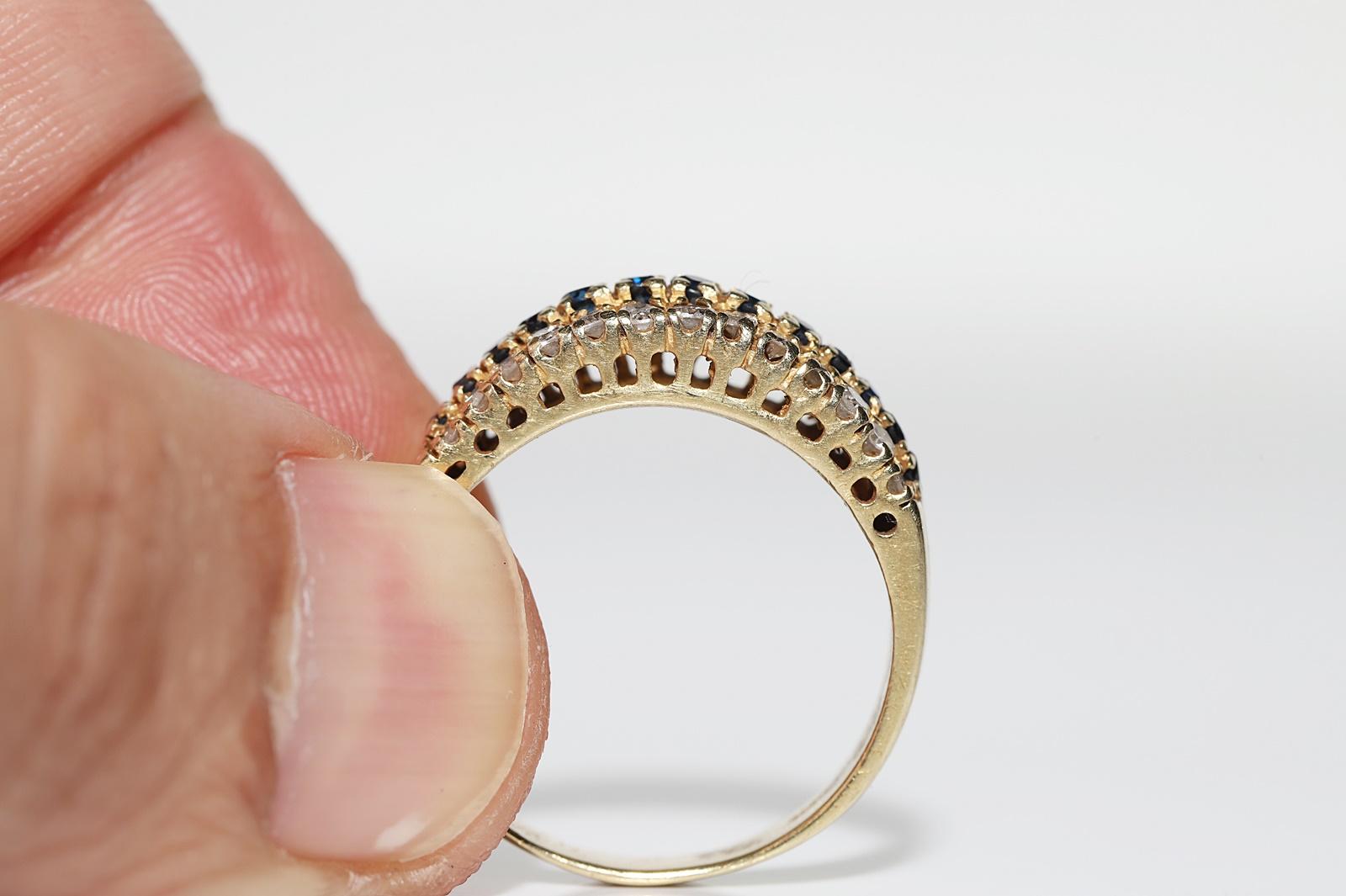 Vintage Circa 1970er Jahre 14k Gold Natürlicher Diamant und Saphir Dekorierter Ring im Angebot 5