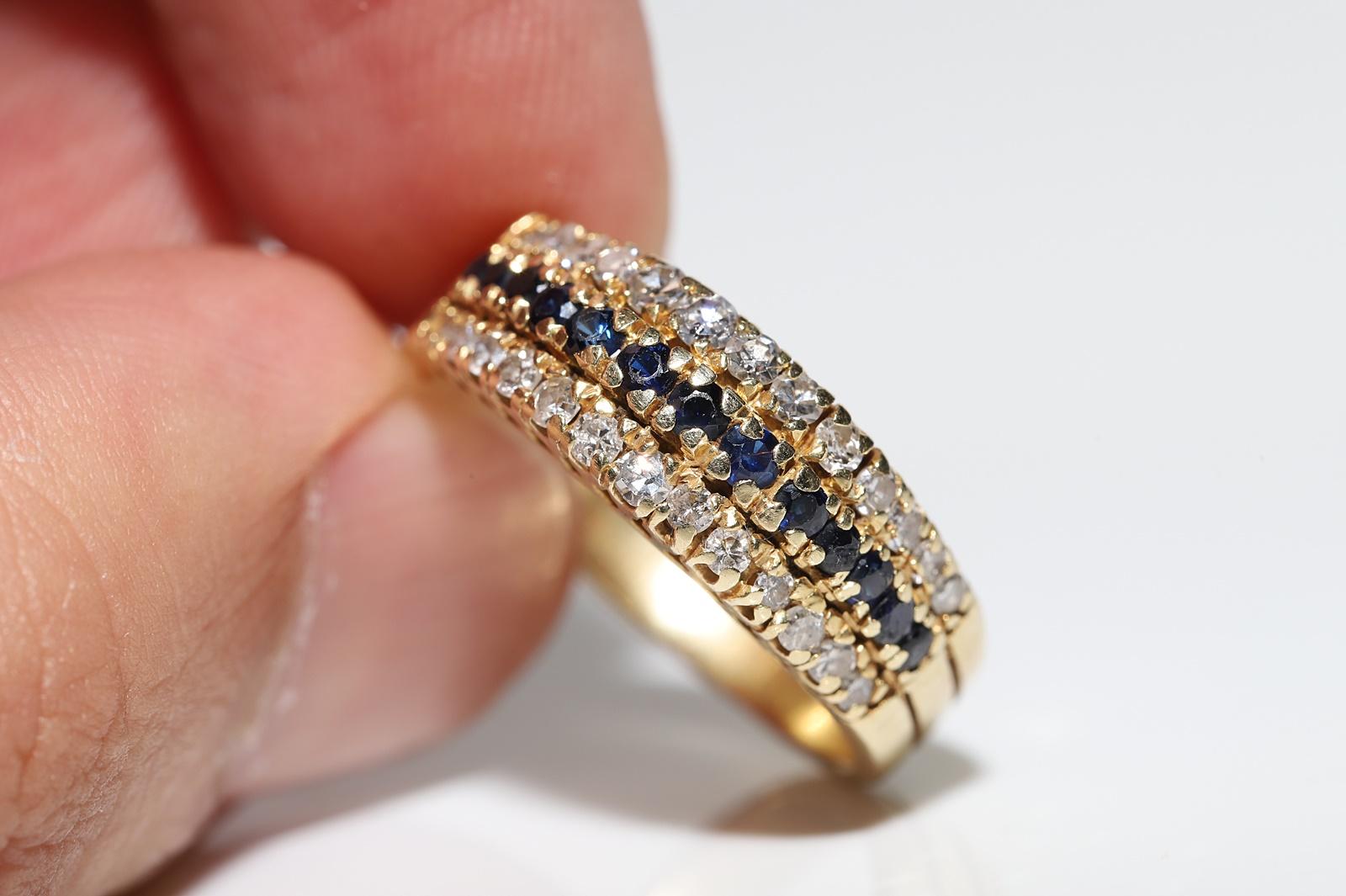 Vintage Circa 1970s 14k Gold Natural Diamond And Sapphire Decorated Ring For Sale 6