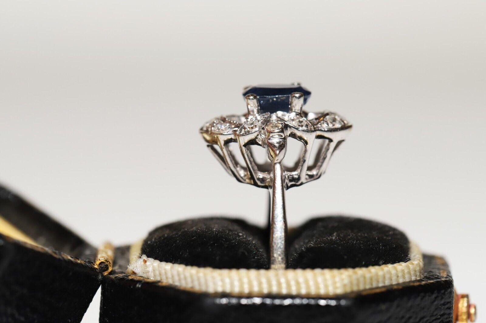 Vintage Circa 1970s 14k Gold Natural Diamond And Sapphire Decorated Ring For Sale 7
