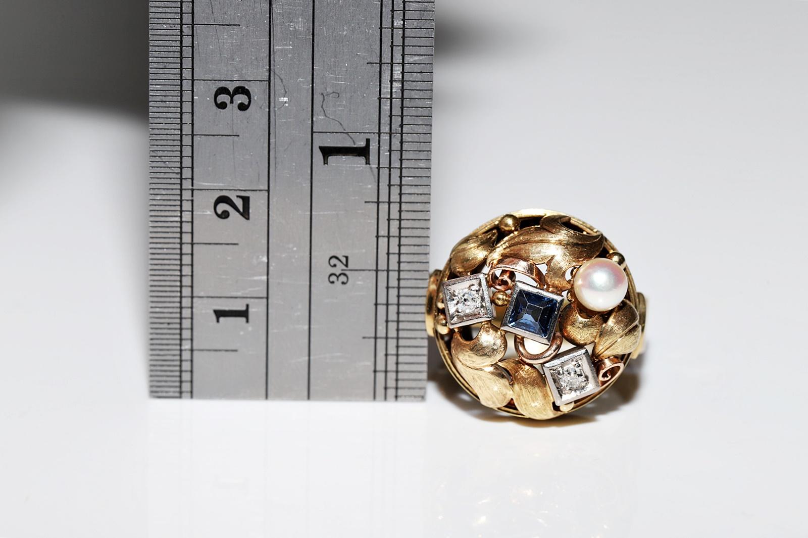 Vintage Circa 1970er Jahre 14k Gold Natürlicher Diamant und Saphir Dekorierter Ring im Angebot 10