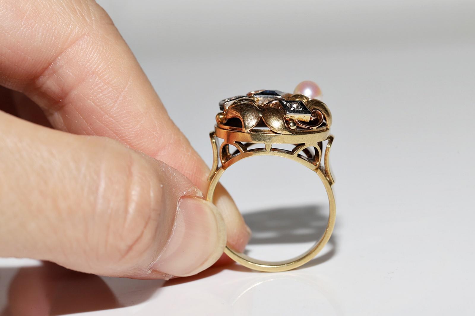 Vintage Circa 1970er Jahre 14k Gold Natürlicher Diamant und Saphir Dekorierter Ring im Angebot 13