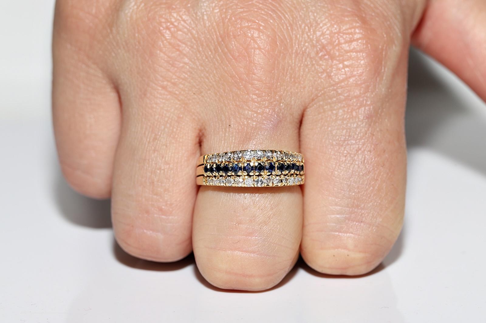 Vintage Circa 1970er Jahre 14k Gold Natürlicher Diamant und Saphir Dekorierter Ring (Retro) im Angebot