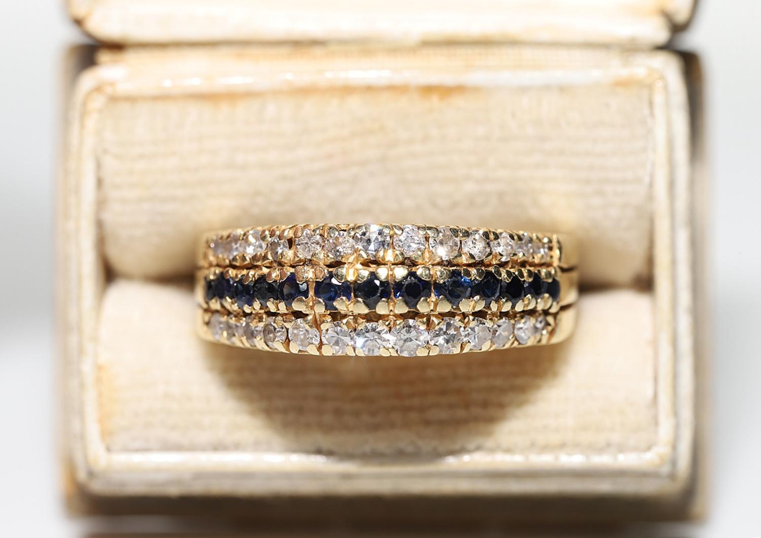 Vintage Circa 1970er Jahre 14k Gold Natürlicher Diamant und Saphir Dekorierter Ring im Zustand „Gut“ im Angebot in Fatih/İstanbul, 34