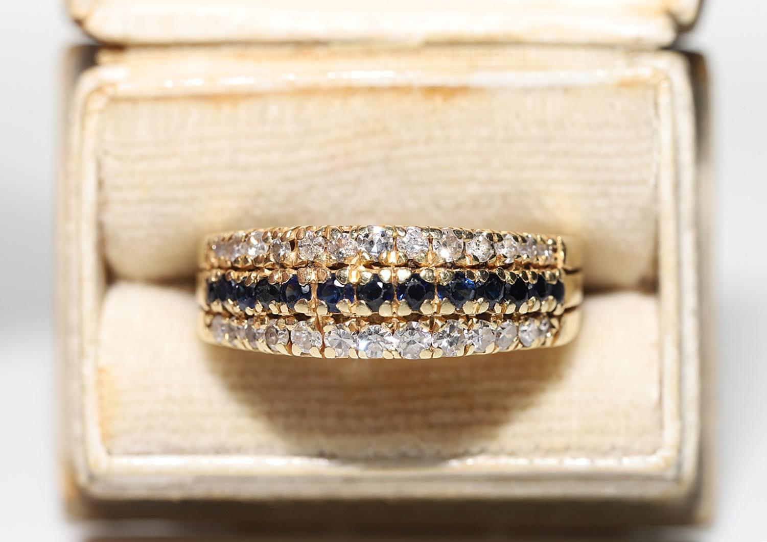 Vintage Circa 1970er Jahre 14k Gold Natürlicher Diamant und Saphir Dekorierter Ring im Zustand „Gut“ in Fatih/İstanbul, 34