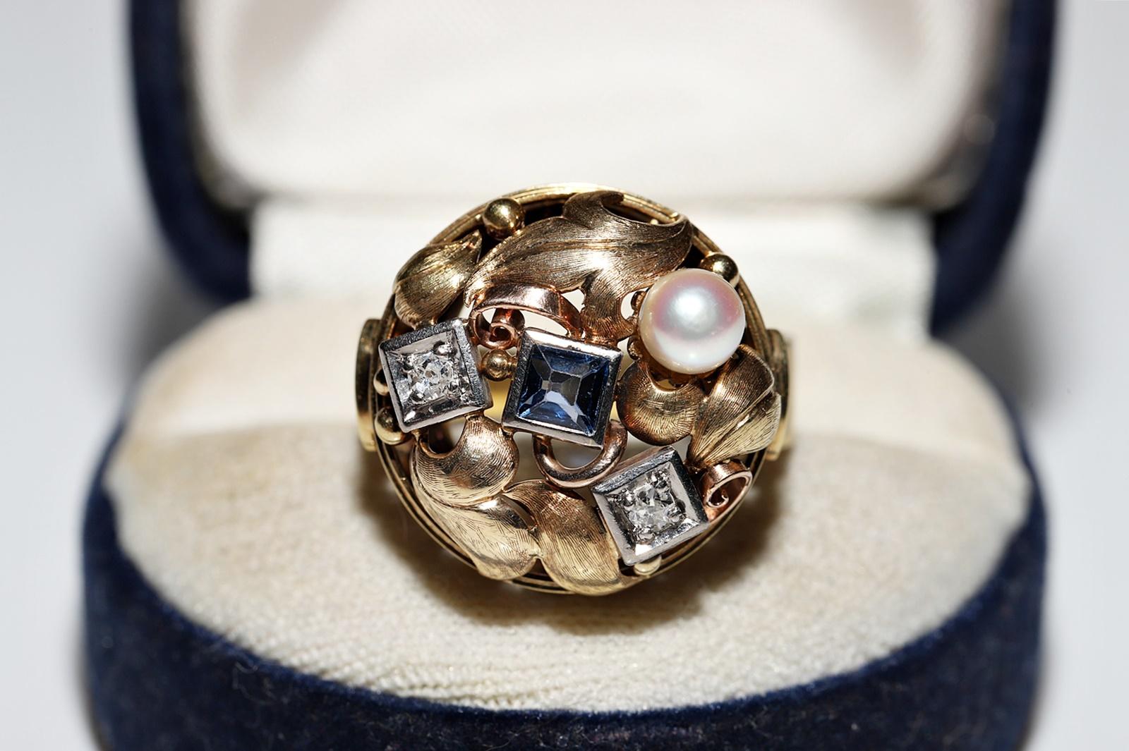 Vintage Circa 1970er Jahre 14k Gold Natürlicher Diamant und Saphir Dekorierter Ring  im Zustand „Gut“ im Angebot in Fatih/İstanbul, 34