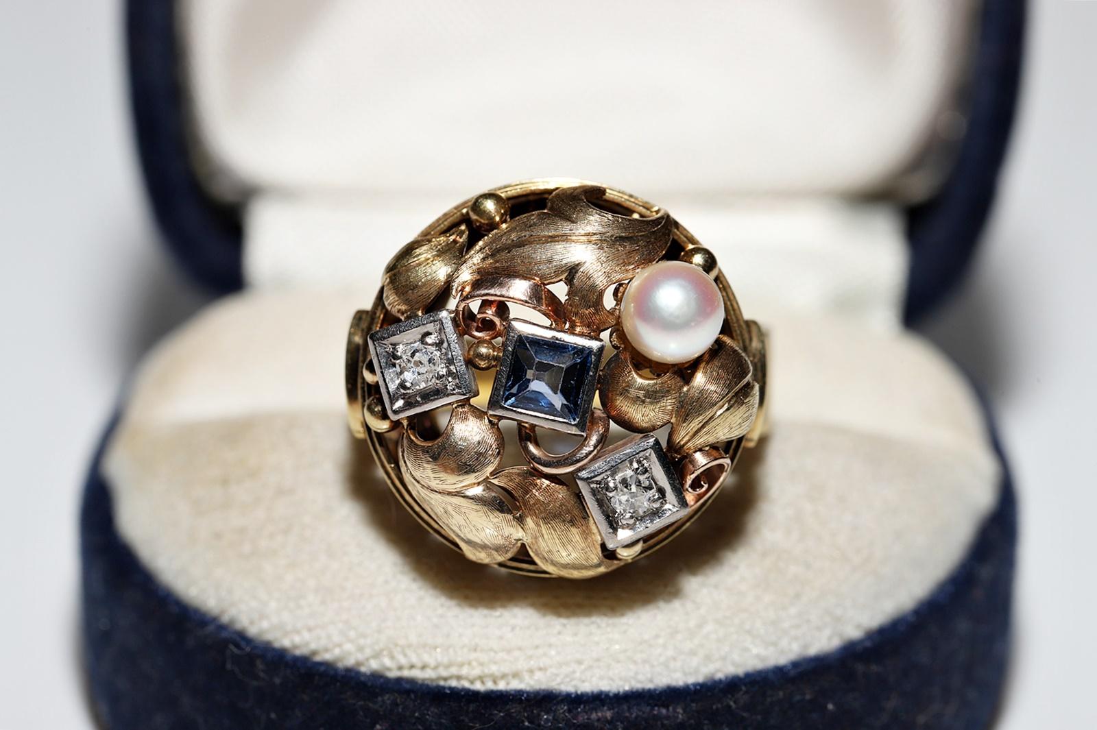 Vintage Circa 1970er Jahre 14k Gold Natürlicher Diamant und Saphir Dekorierter Ring im Zustand „Gut“ im Angebot in Fatih/İstanbul, 34