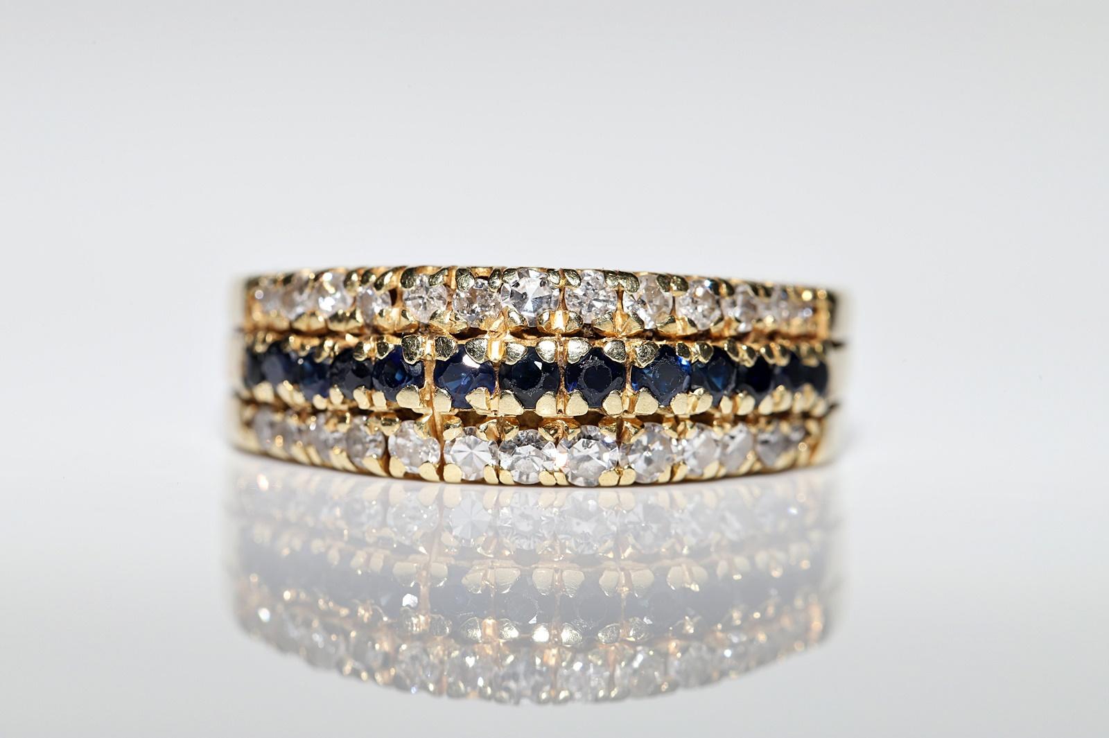 Vintage Circa 1970er Jahre 14k Gold Natürlicher Diamant und Saphir Dekorierter Ring Damen im Angebot