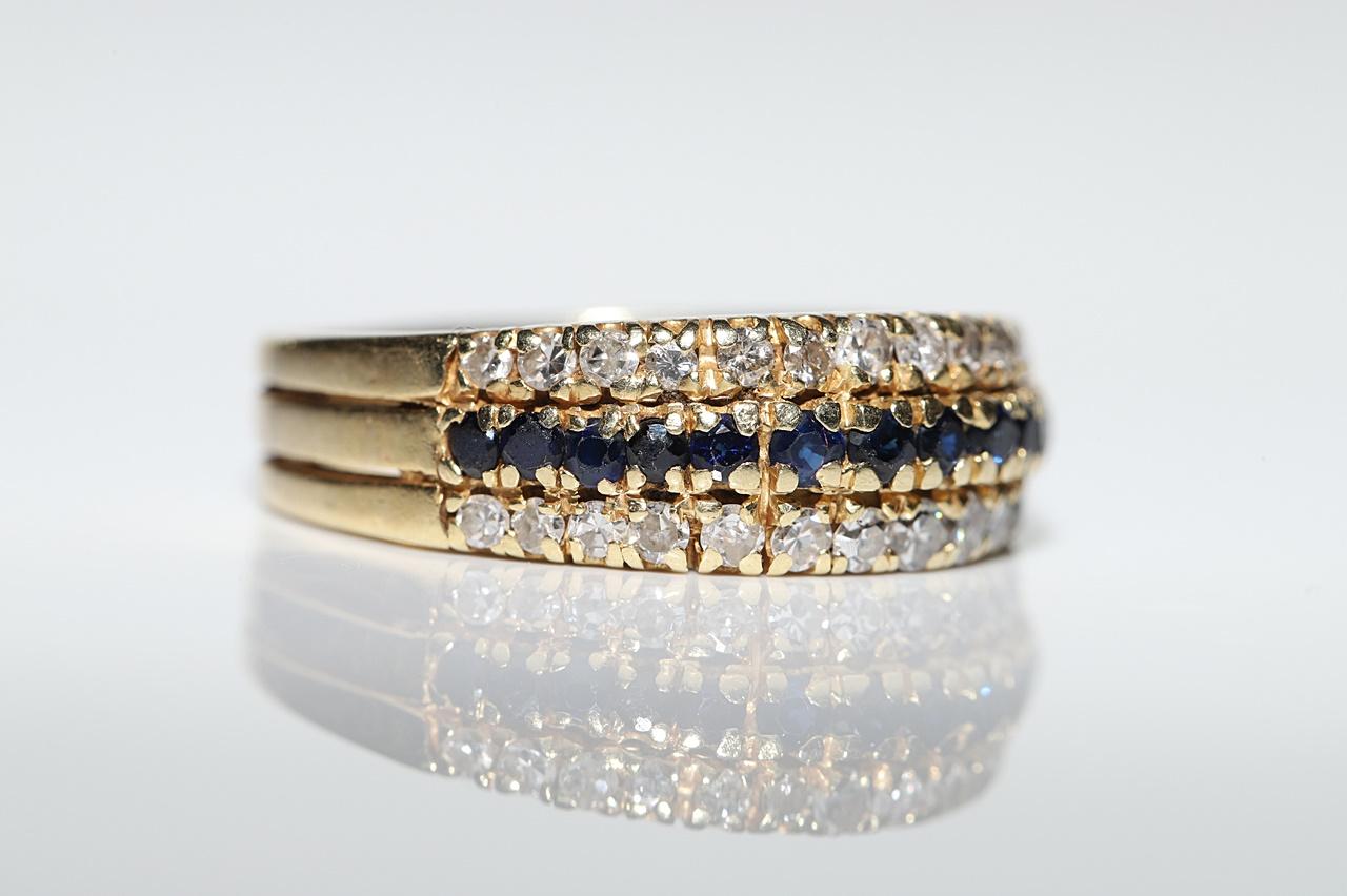 Vintage Circa 1970er Jahre 14k Gold Natürlicher Diamant und Saphir Dekorierter Ring im Angebot 1