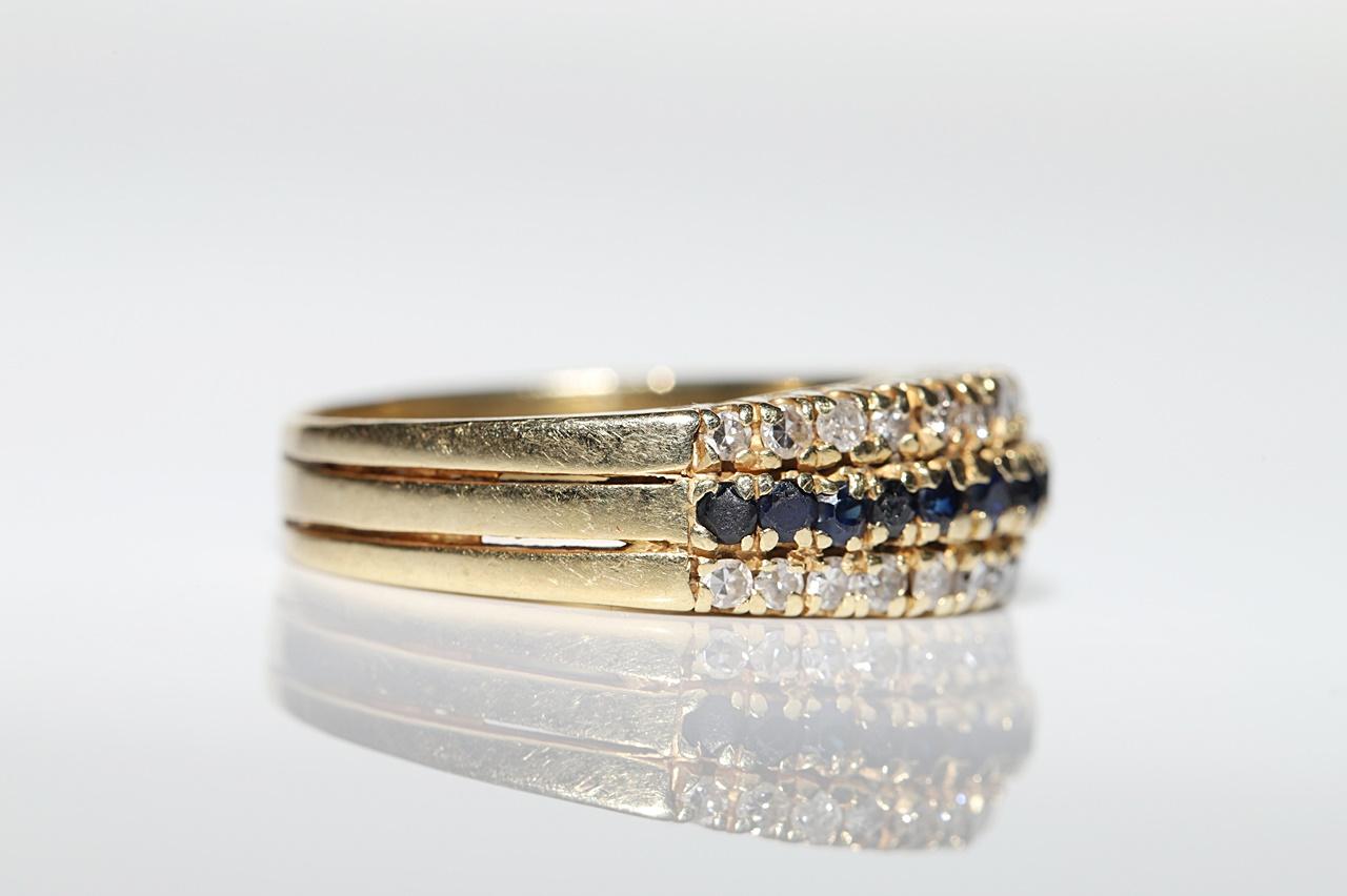 Vintage Circa 1970s 14k Gold Natural Diamond And Sapphire Decorated Ring For Sale 2