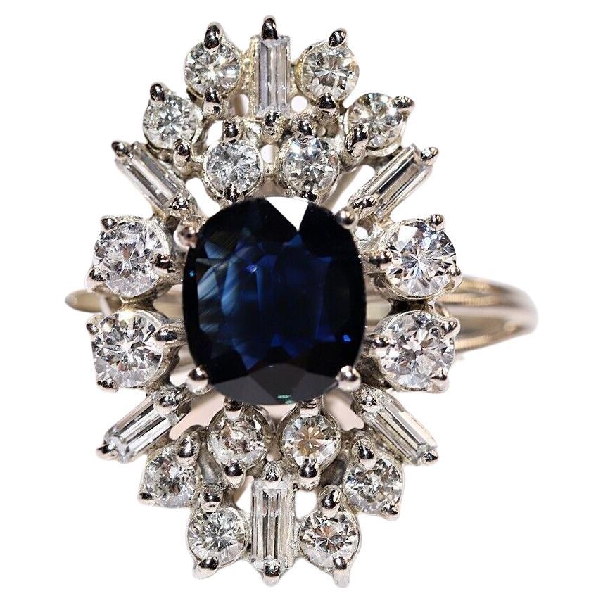 Vintage Circa 1970er Jahre 14k Gold Natürlicher Diamant und Saphir Dekorierter Ring 