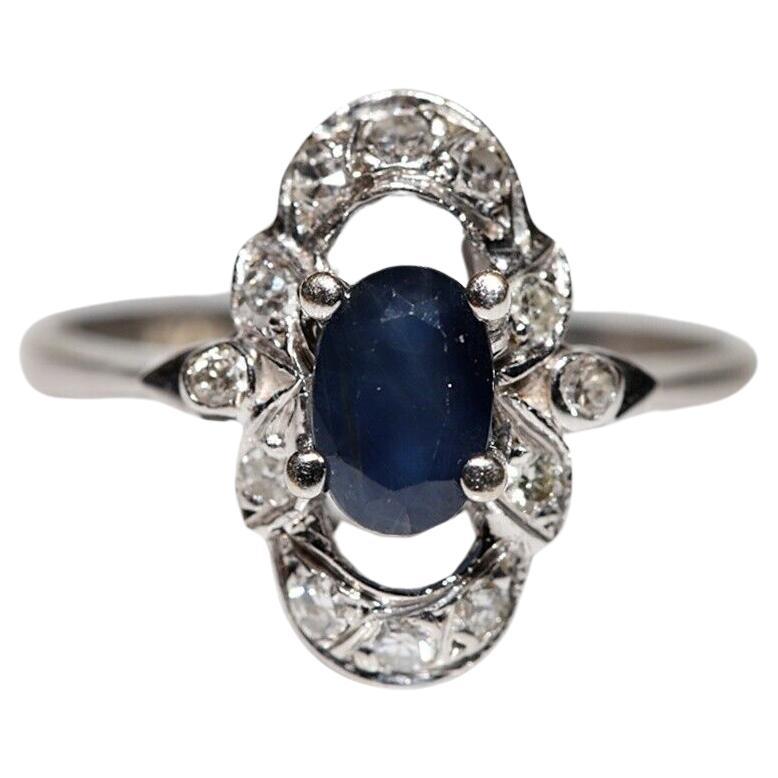 Vintage Circa 1970s 14k Gold Natural Diamond And Sapphire Decorated Ring For Sale