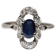 Vintage Circa 1970s 14k Gold Natural Diamond And Sapphire Decorated Ring