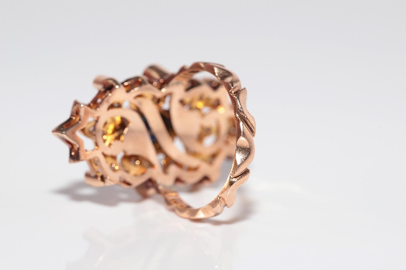 Vintage CIRCA 1970 Bague en or 14k diamant naturel et saphir Navette en vente 6