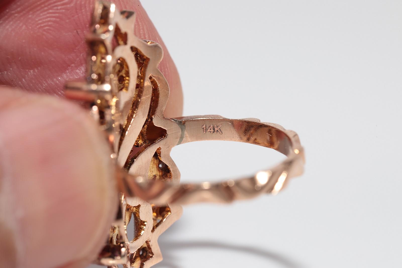 Vintage CIRCA 1970 Bague en or 14k diamant naturel et saphir Navette en vente 8