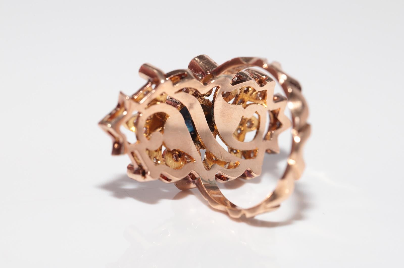 Vintage CIRCA 1970 Bague en or 14k diamant naturel et saphir Navette en vente 9