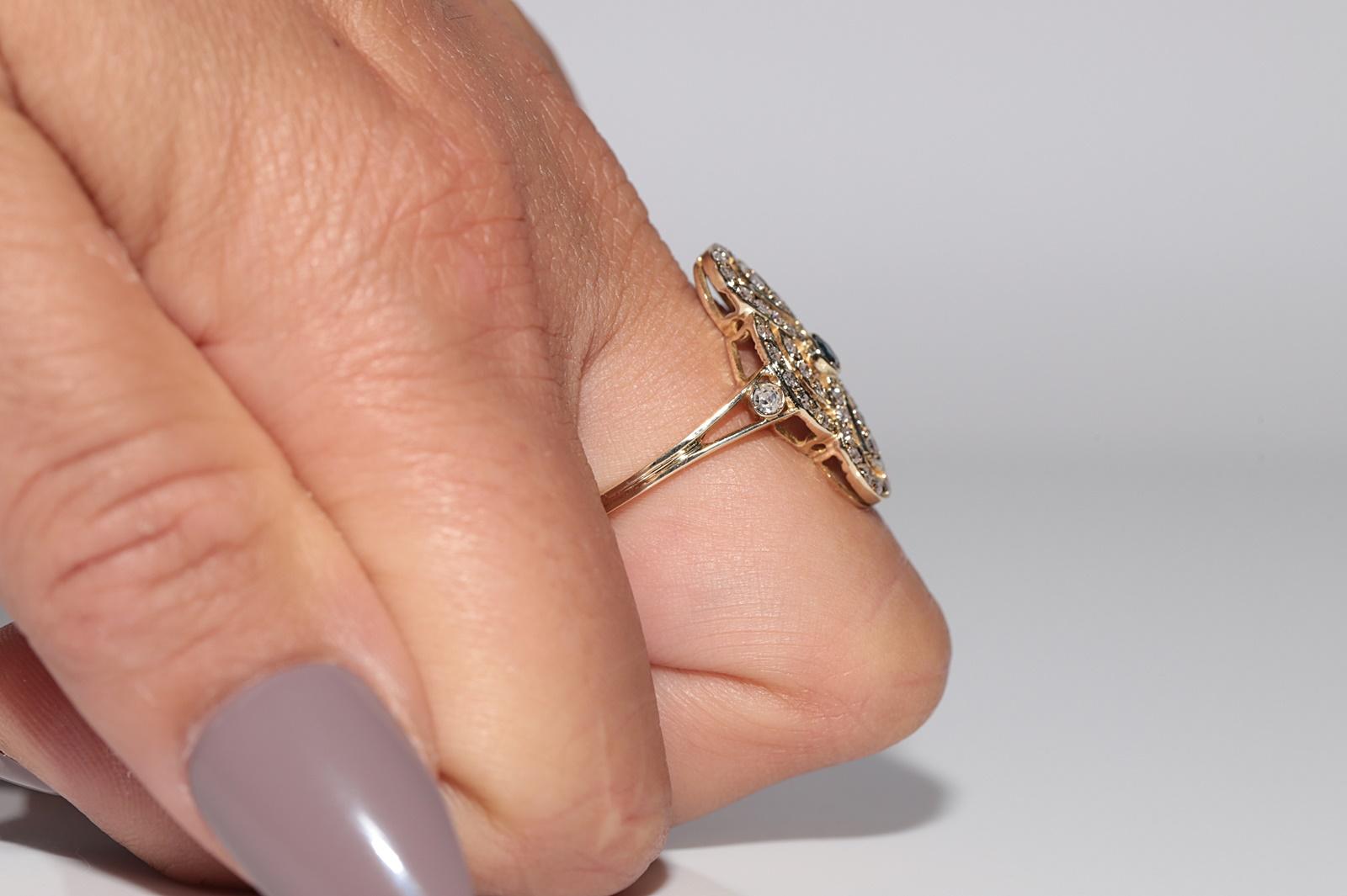 Anello stile Navette con diamanti naturali e zaffiri in oro 14k, vintage, circa anni '70 in vendita 9