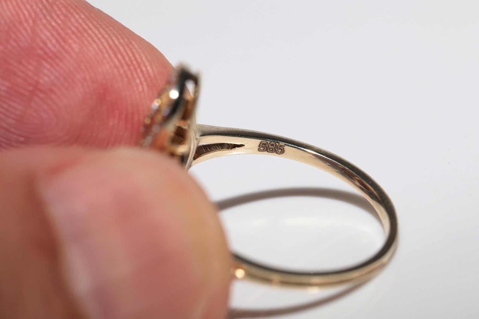 Anello stile Navette con diamanti naturali e zaffiri in oro 14k, vintage, circa anni '70 in vendita 10
