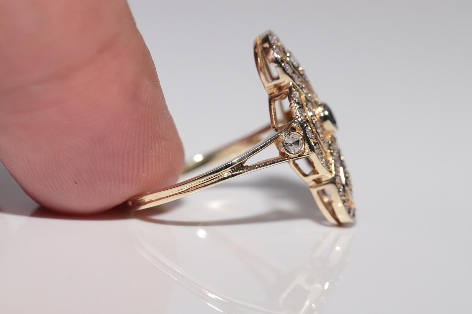 Donna Anello stile Navette con diamanti naturali e zaffiri in oro 14k, vintage, circa anni '70 in vendita