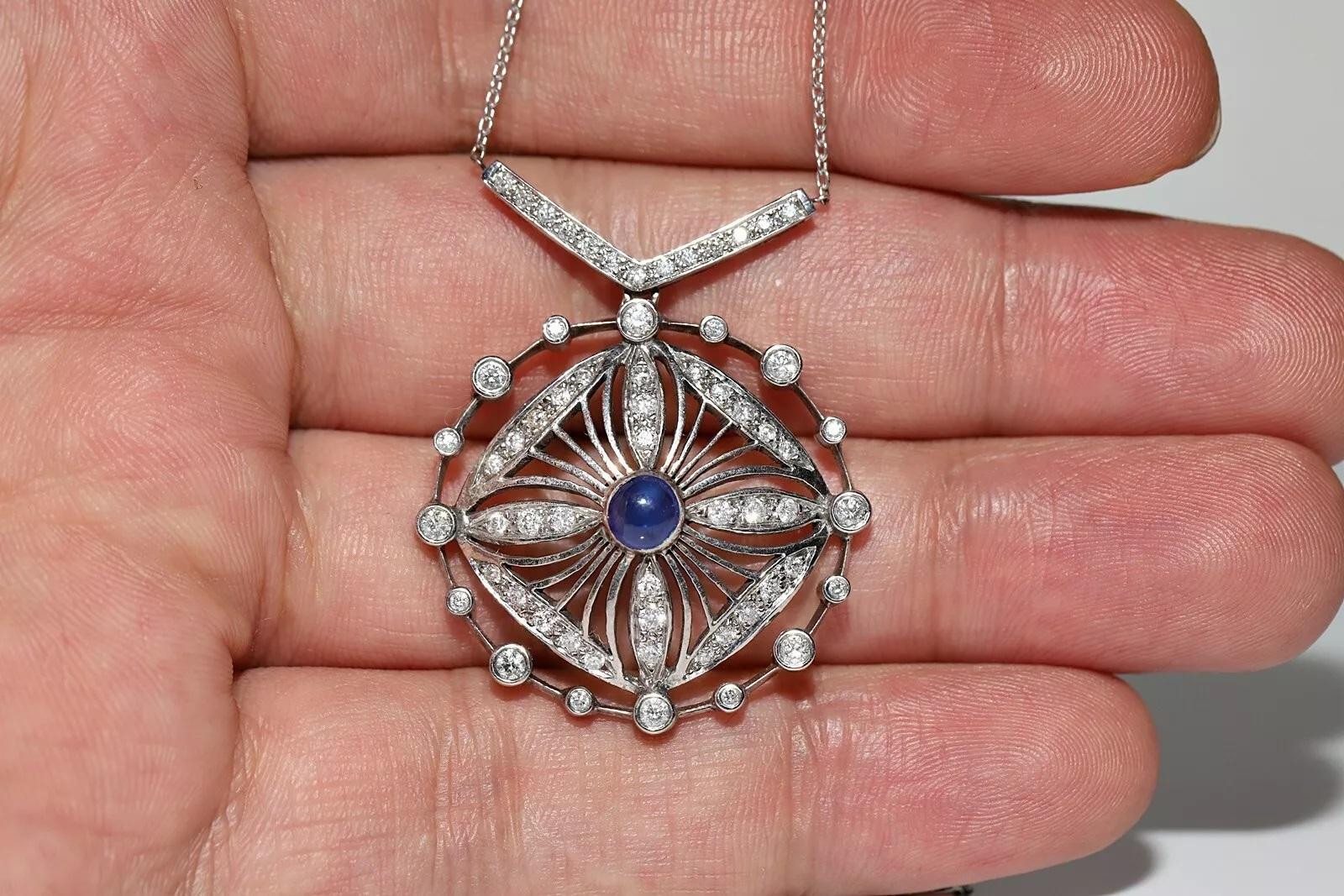 Collier pendentif vintage des années 1970 en or 14 carats avec diamants naturels et saphirs en vente 6