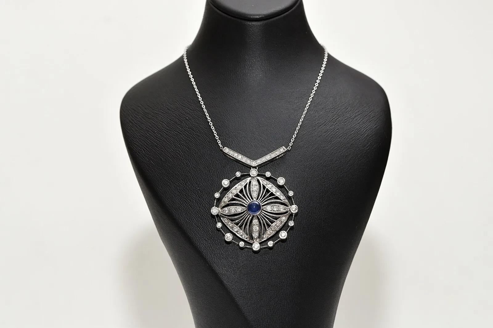 Collier pendentif vintage des années 1970 en or 14 carats avec diamants naturels et saphirs Bon état - En vente à Fatih/İstanbul, 34