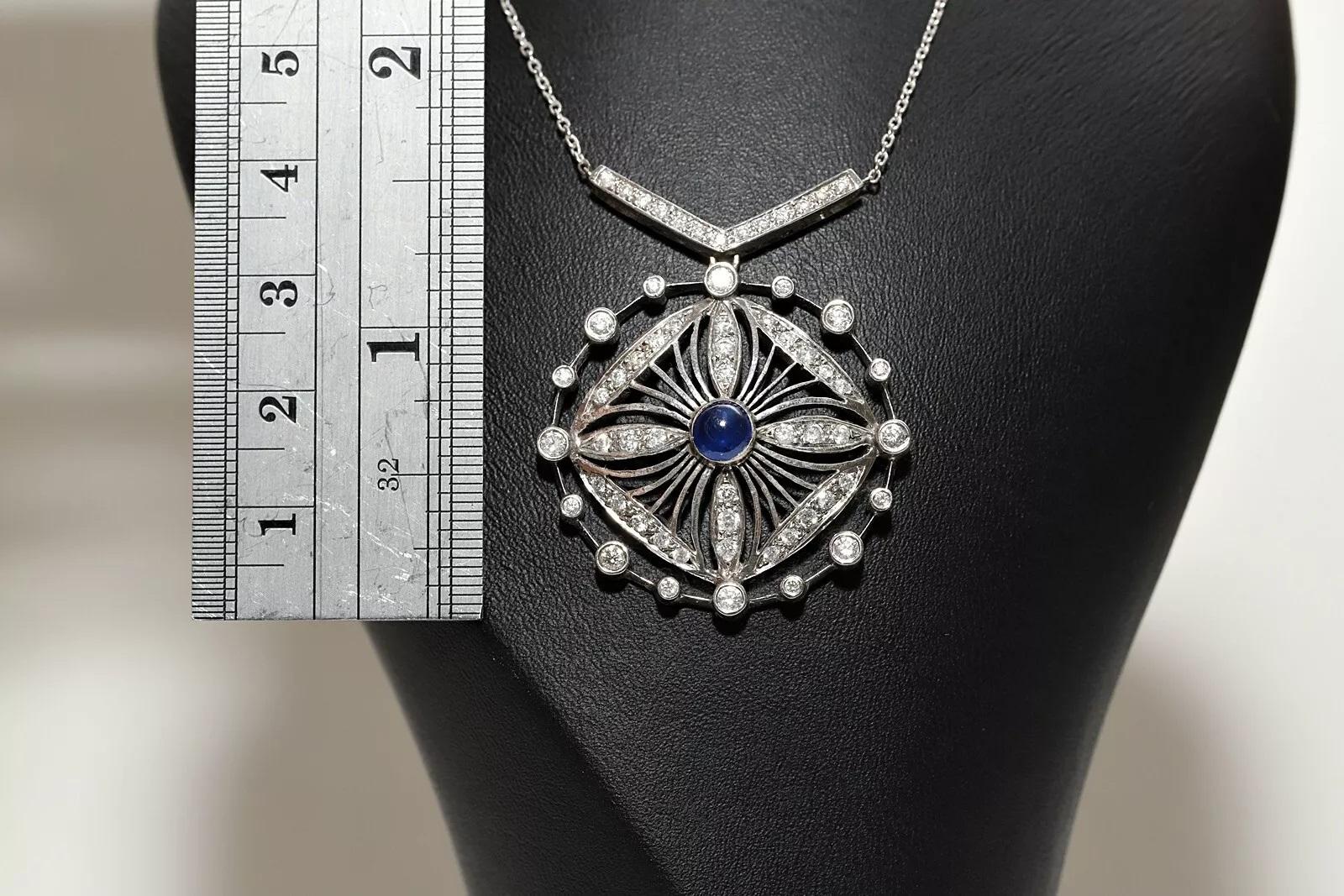 Collier pendentif vintage des années 1970 en or 14 carats avec diamants naturels et saphirs en vente 2