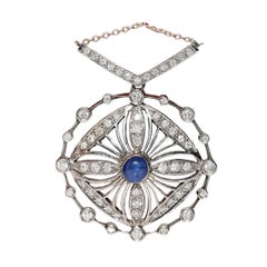 Collana con ciondolo in oro naturale e zaffiro, vintage, circa anni '70, in oro 14 ct.