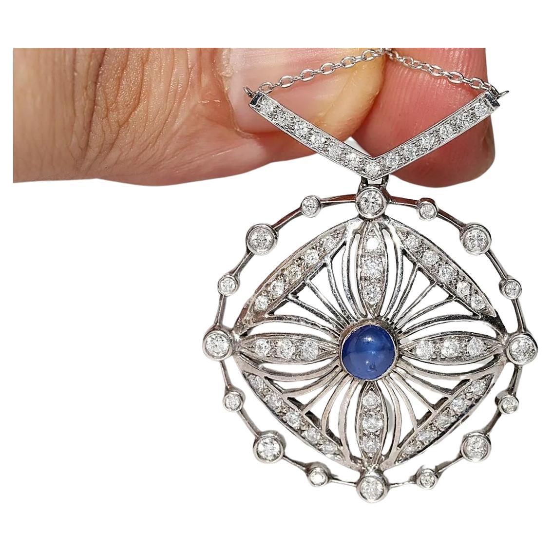 Vintage Circa 1970s 14k Gold Natural Diamond And Sapphire Pendant Necklace